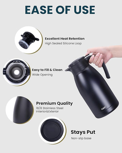 GiNT 1.9L / 64Oz Thermal Coffee Carafe, Insulated Stainless Steel Coffee Carafes - Image 3