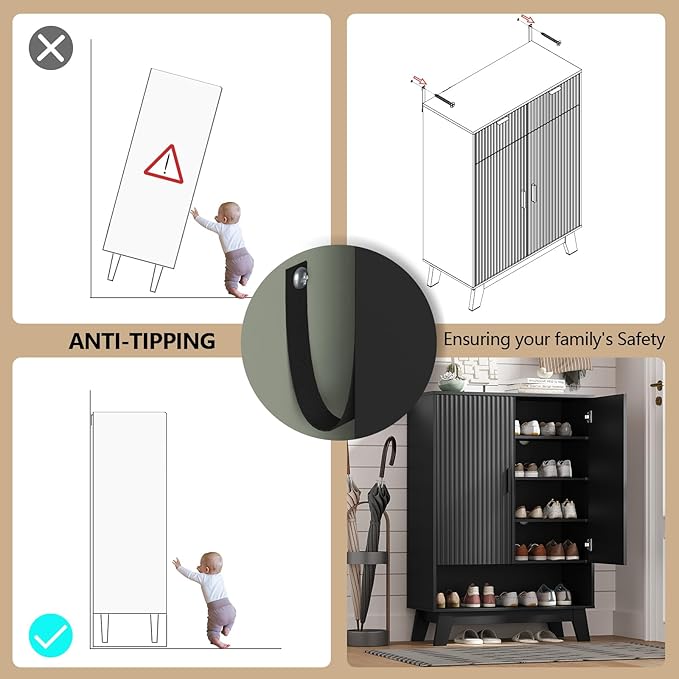 Shoe Cabinet Storage for Entryway, 5 Tier Fluted Shoe Storage Cabinet - Image 6