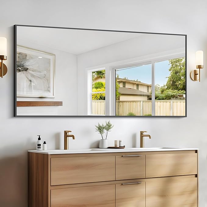 Black Bathroom Mirror for Wall, 60x30 Inch Rectangle Mirrors - Image 2