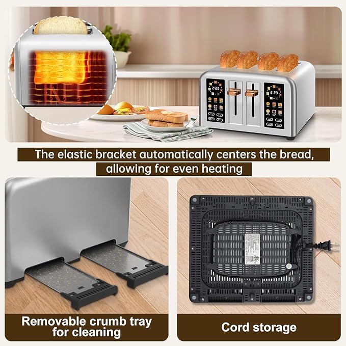 SEEDEEM Toaster 4 Slice, Stainless Steel, Touch Screen - Image 6