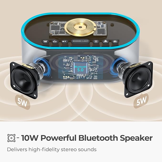 uscce Alarm Clock Bluetooth FM Radio: 10W Stereo Sound Speaker - Image 3