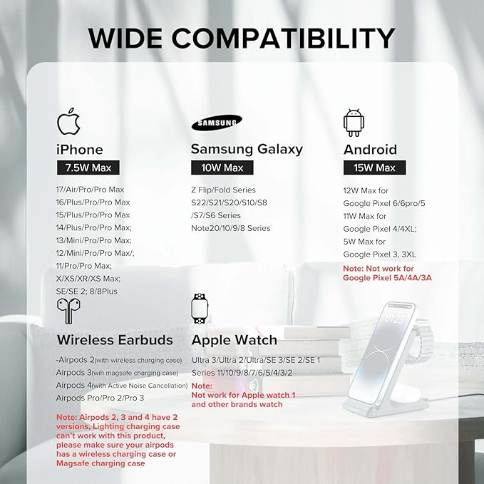Wireless Charging Station, 3 in 1 Fast Wireless Charger Stand - Image 3