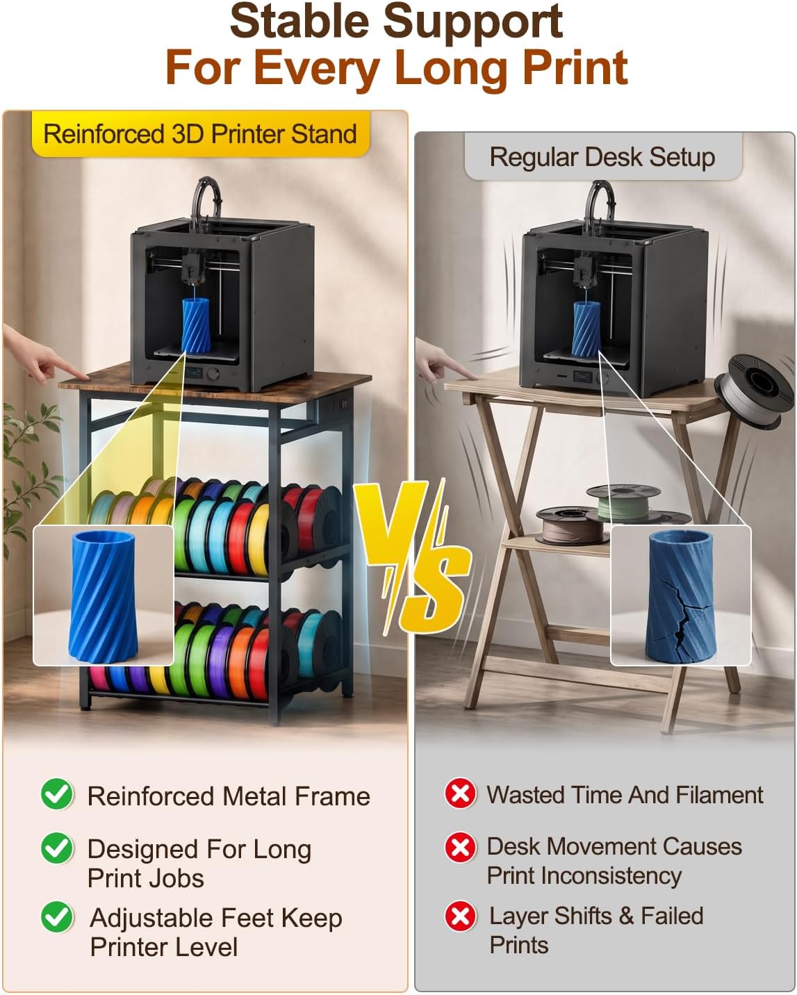 3D Printer Stand with Filament Storage - Heavy Duty Metal 3D Printer Table wi...