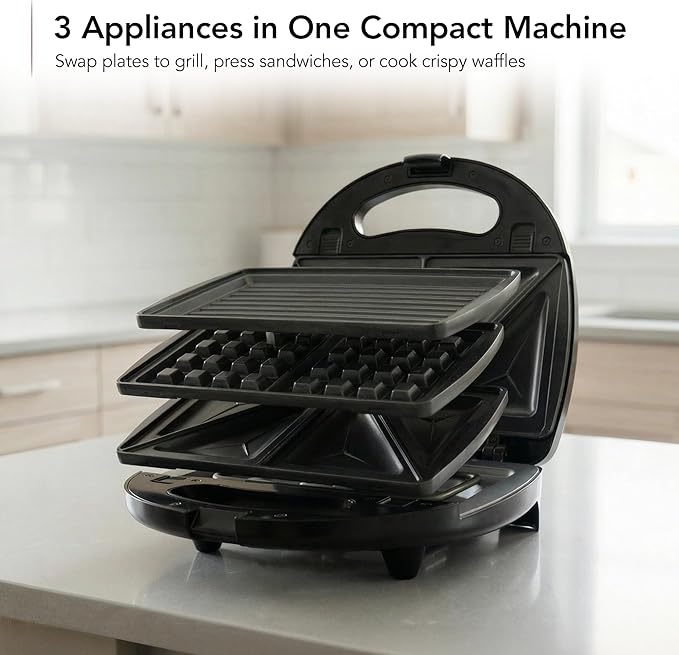 OVENTE 3 in 1 Electric Sandwich Maker, Panini Press Grill and Waffle Iron Set - Image 2