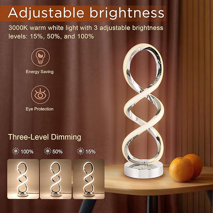 Modern Spiral RGB Table Lamp, Touch Dimmable Bedside Lamp, 7 Colors 10 Light - Image 4