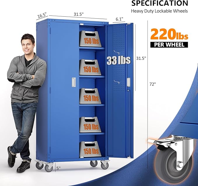 VINGLI 72'' Tall Metal Garage Storage Cabinet - Image 3