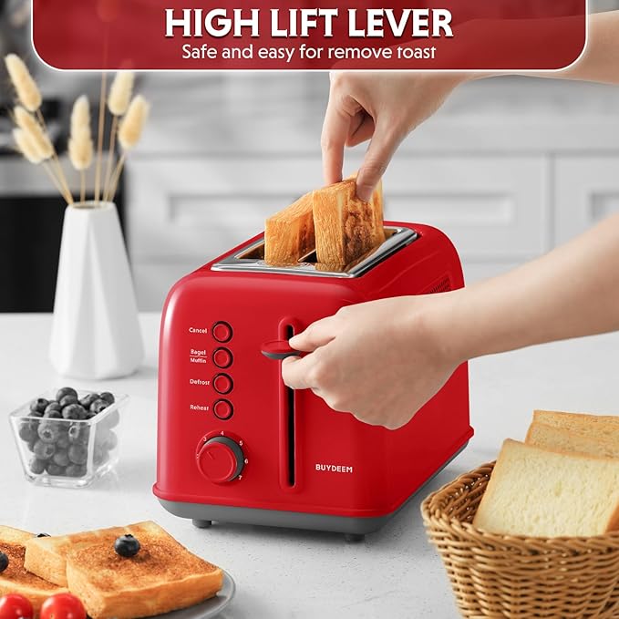 BUYDEEM DT620 2-Slice Toaster, Extra Wide Slots, Retro Stainless Steel - Image 6