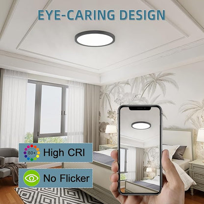 TOPELER Black 12" Slim Surface LED Ceiling Light, 28W 2400Lm, 5CCT Selectable - Image 5