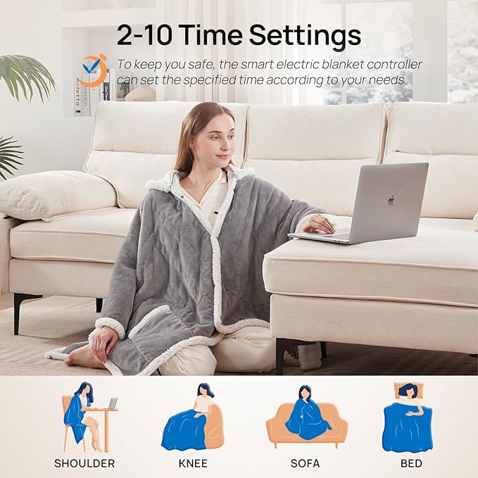 Westinghouse Wearable Heated Throw Blanket, Electric Heated Wrap Poncho Shawl - Image 4