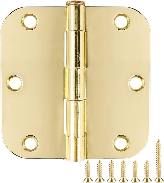 6 Pack Rounded Door Hinges 3.5 inch X 3-1/2" 5/8 Radius, Polished Brass 3 ½ by TDCHINGES