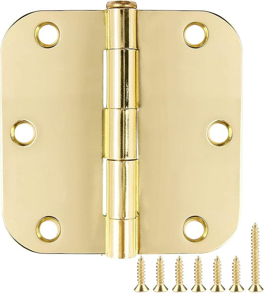 3 Pack Rounded Door Hinges 3-1/2" x 3.5 inch, 5/8 Radius, Polished Brass 3 ½ by TDCHINGES