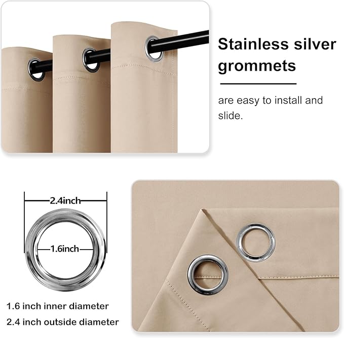 DWCN Beige Blackout Curtains 54 Inches Long, Room Darkening Grommet Thermal - Image 3