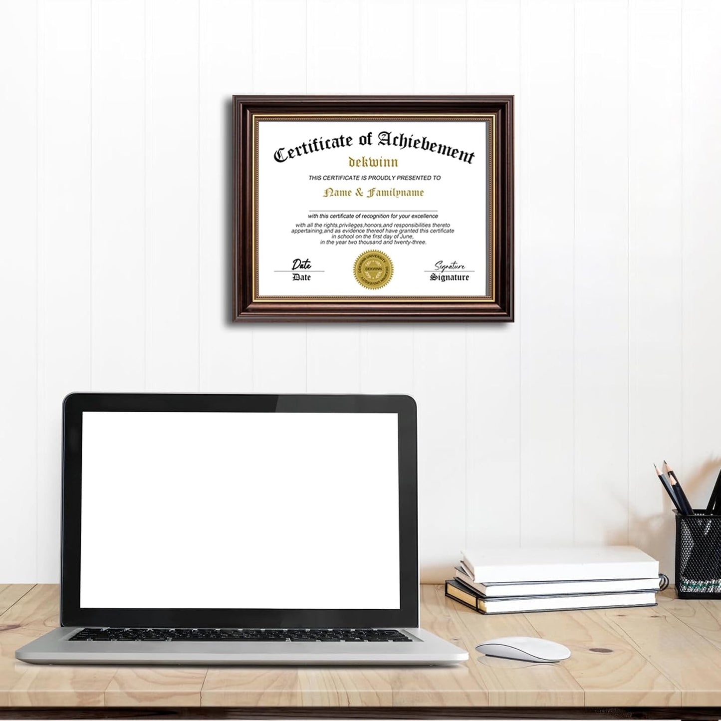 8.5x11 Diploma Frames Certificate Document Frame,1 Pack Reddish Brown/Gold Trim with Real Glass for Wall Gallery or Tabletop display, Without Mat
