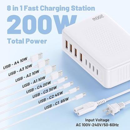 200W USB C Charging Station, 8-Port GaN USB C Charger Block, PD 65W Desktop - Image 3