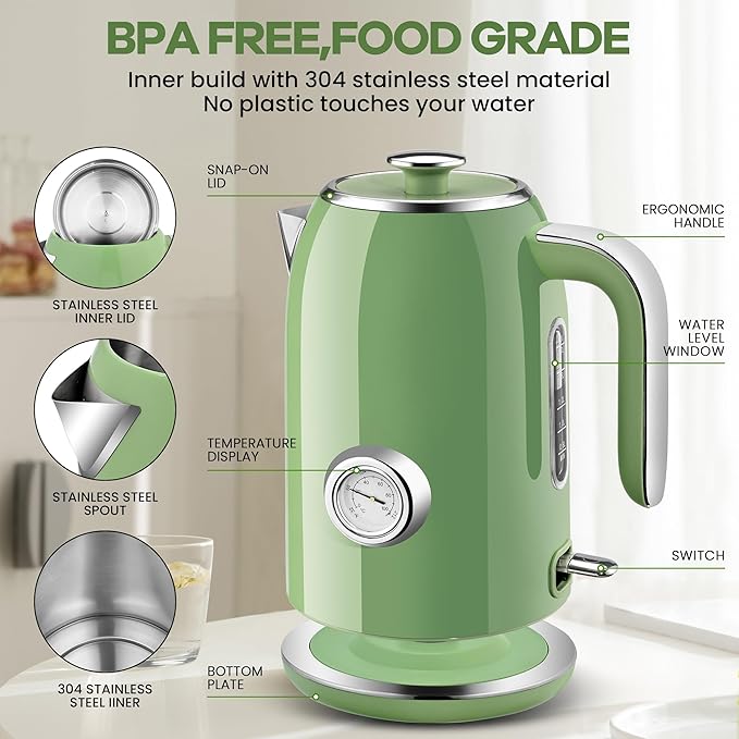 Pukomc Electric Kettle, 1.7L Stainless Steel Electric tea kettle - Image 2