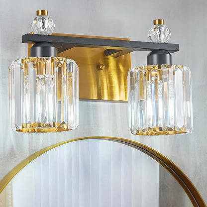 FDPBY Bathroom Vanity Lights 2-Light Black Gold Modern Crystal Vanity Light by FDPBY