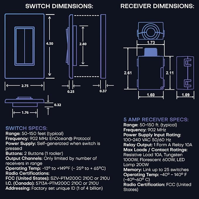 RunLessWire 3-Way Fan & Light Battery-Free DIY Kinetic Wireless Light Switch Kit - Image 8