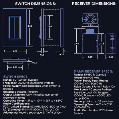 RunLessWire 3-Way Fan & Light Battery-Free DIY Kinetic Wireless Light Switch Kit - Image 8