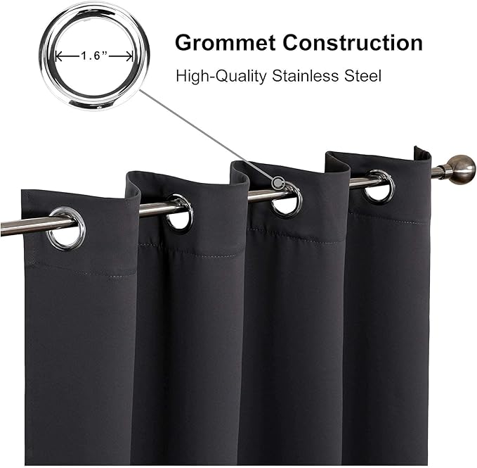 CUCRAF Dark Grey Blackout Curtains 45 inch Length, Thermal Insulated Room - Image 3