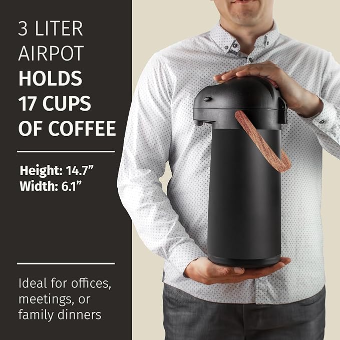 Thermal Coffee Carafe 102Oz w/Wood Trim, Keeps Coffee Hot - Image 7