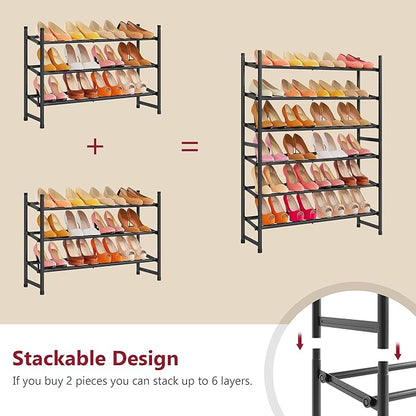 Tajsoon Expandable Shoe Rack for Closet 3 Tier, 28“-41“Adjustable & Stackable - Image 6