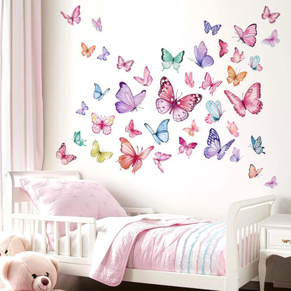 wondever Watercolor Butterfly Wall Decals Butterflies Girls Wall Stickers | Peel and Stick, Removable, Wall Art Decals, Wall Decoration, Kids Room, Girls Bedroom Baby Nursery Playroom Decor