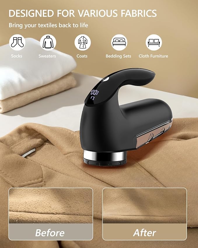 Electric Fabric Shaver with LED Display, 2-Speeds Lint Remover, Rechargeable - Image 3