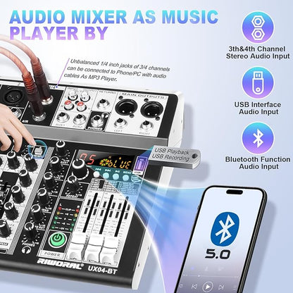 4 Channel Audio Interfacer DJ Mixer Sound Board 16-Bit DSP Effect USB Audio - Image 4