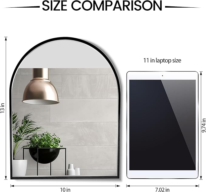 Small Black Arch Mirror Wall-Mounted 10x13 inch Arched Mirror - Image 2