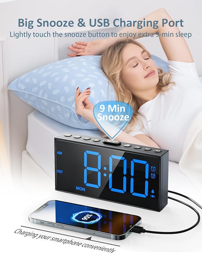 Loud Alarm Clock for Heavy Sleepers Adults, Bed Shaker Alarm Clock - Image 5