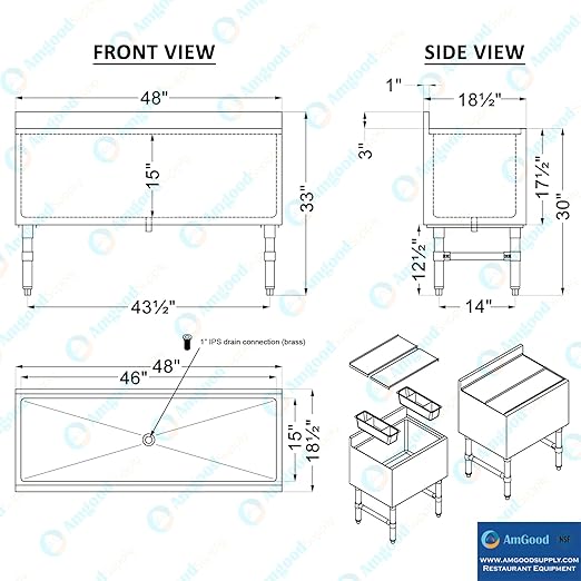AmGood Underbar Ice Bin 18.5 in. x 48 in. x 30 in. | Stainless Steel Ice Chest - Image 3