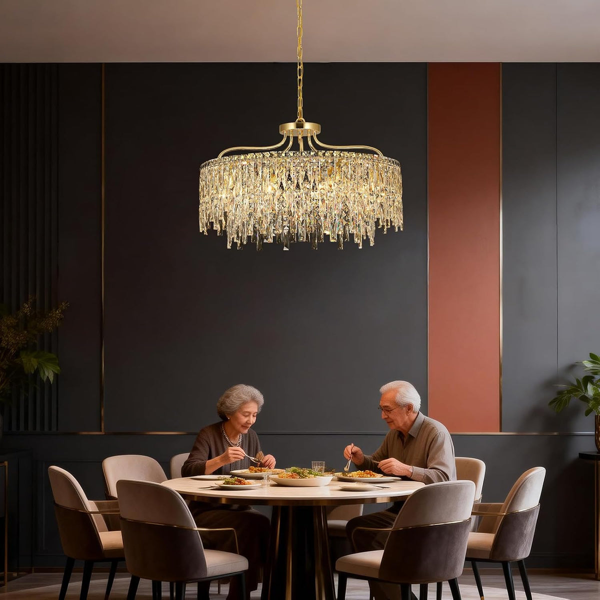 10 Lights Modern Gold Crystal Chandeliers for Dining Room 28"