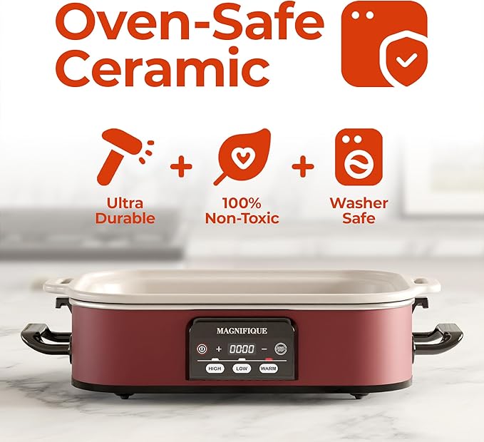 Magnifique 4 Quart Casserole Digital Slow Cooker, Premium Ceramic Bakeware - Image 2