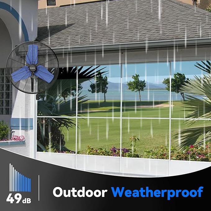 Pro 9500 CFM 24" Outdoor IP44 Waterproof Wall Mount Fan, 3-Speed Oscillating - Image 5