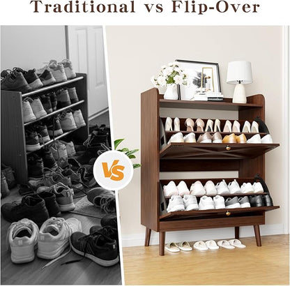Shoe Storage Cabinet with 2 Flip Drawers & Adjustable Shelves, Narrow Shoe - Image 8