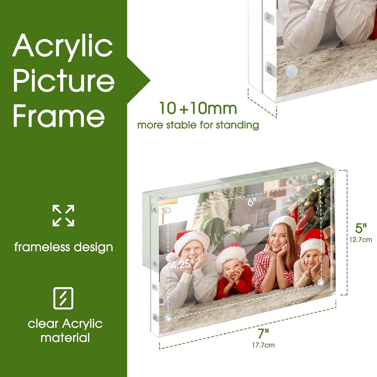 Syntrific 5x7 Acrylic Photo Frame 5Pack Premium Acrylic Photo Frame Magnetic Picture Frames Clear | Clear Lucite Frames, Stand on Desk, Horizontal and Vertical, Frameless, Floating Effect Photo Display