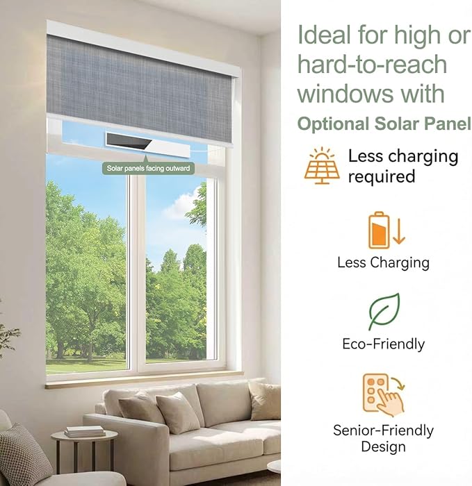 Tipiace Motorized Blinds with Remote Window Roller Shade Wireless Rechargeable - Image 7