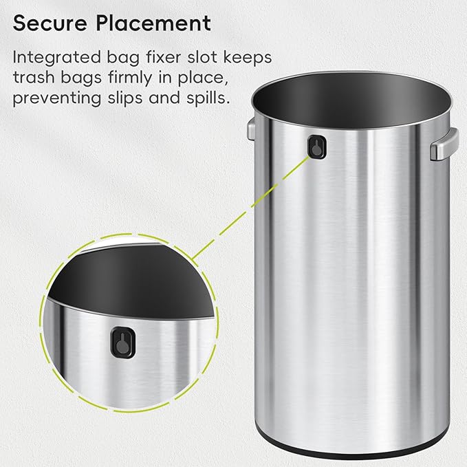 EKO 32-Gallon Round Stainless Steel Open Top Trash Can, Large Commercial Waste - Image 7