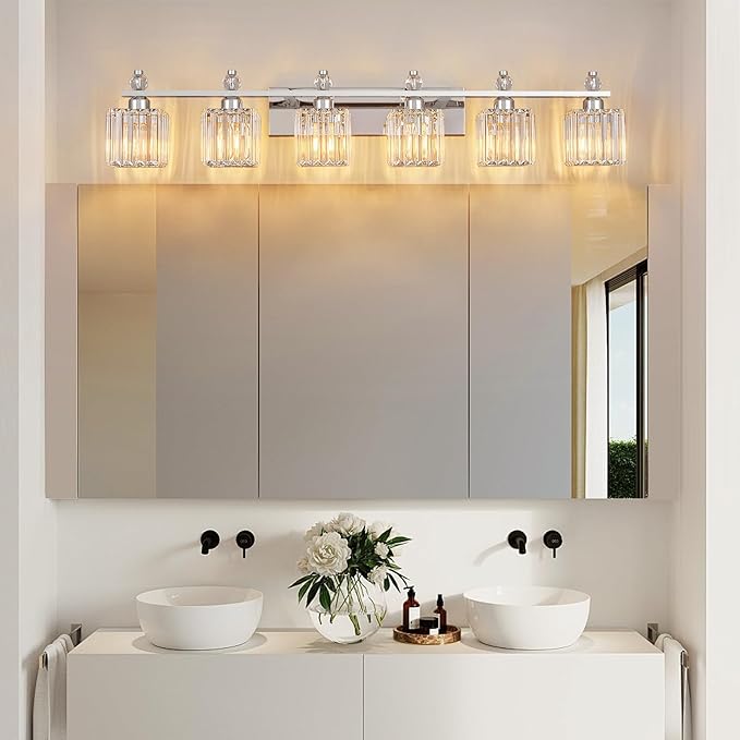 FDPBY Vanity Lights 6-Light Modern Crystal Vanity Light Chrome Bathroom Light - Image 6