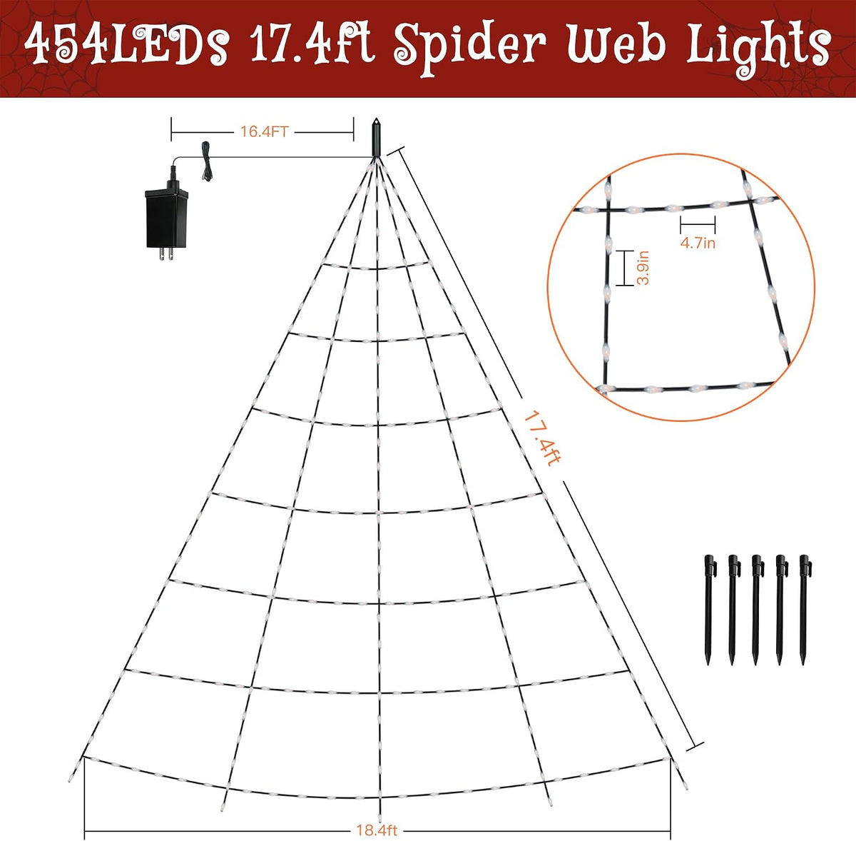 Ollny Halloween Lights Outdoor 454 LED Spider Web Lights Orange & Purple