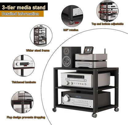 Dernoing 3 Tier Audio Rack Tower, CD Record Player Stereo Receiver AV Equipment - Image 3