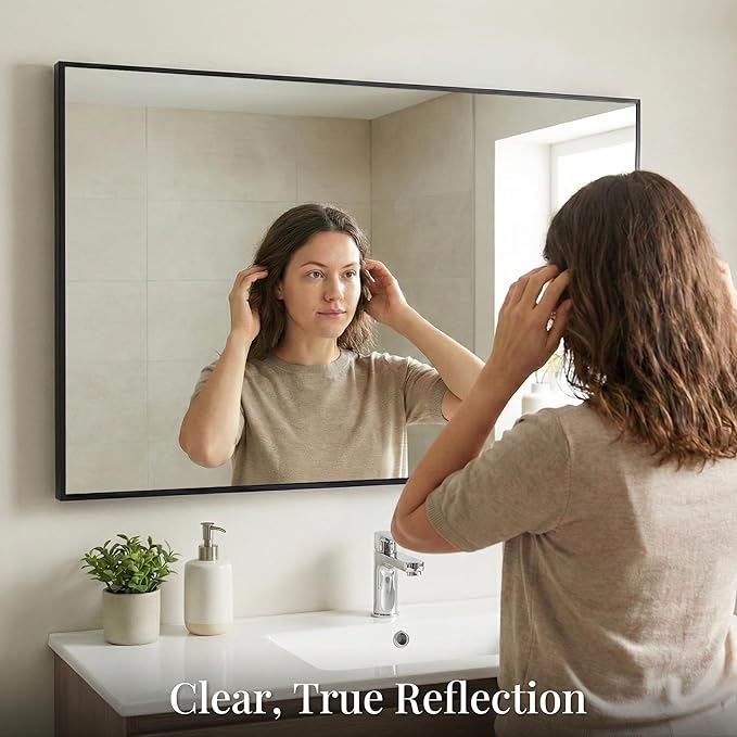 48''x30'' Black Bathroom Mirror, Large Metal Framed Vanity Mirror - Image 5