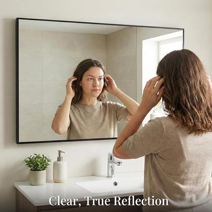 48''x30'' Black Bathroom Mirror, Large Metal Framed Vanity Mirror - Image 5