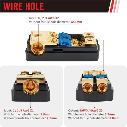 RED WOLF 2 Way Mini ANL Fuse Holder 60A 0/2/4 Gauge Input 4/8 Gauge Output Fuse - Image 2