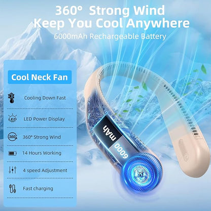 Portable Neck Fan, Hands Free Personal Wearable Bladeless Fan, 6000mAh USB - Image 8