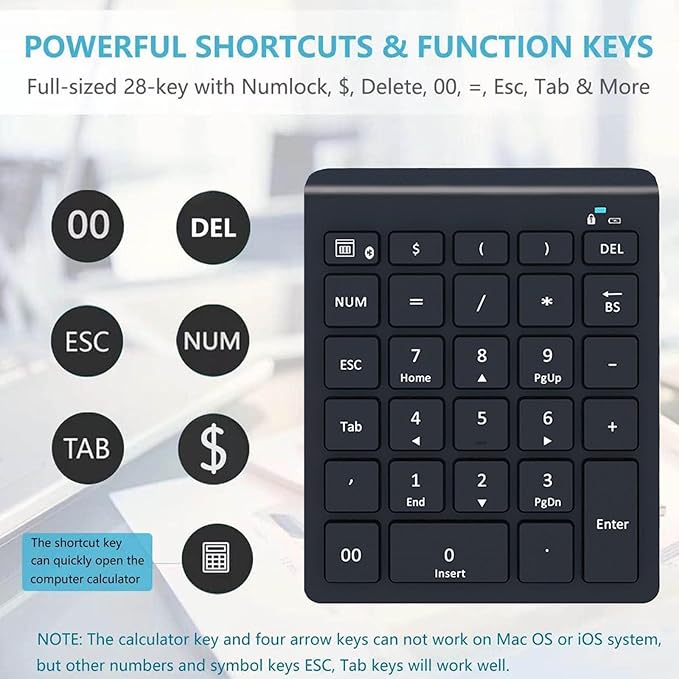 Lekvey Bluetooth Number Pad for Laptop, Wireless Numeric keypad, 28 Keys Numpad - Image 2