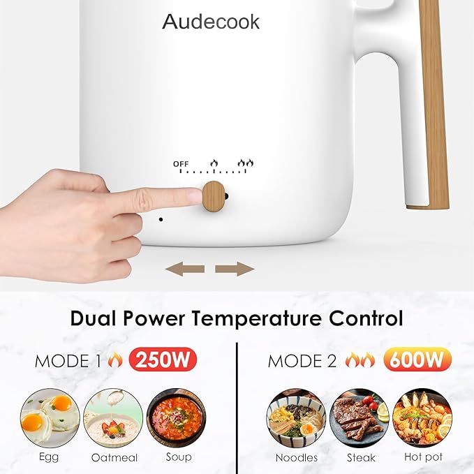 Audecook Hot Pot Electric with Steamer, 1.8L Portable Mini Travel Cooker - Image 3