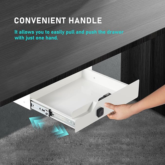Under Desk Drawer Storage with Fingerprint Lock, Slide Out Metal Organizer - Image 7