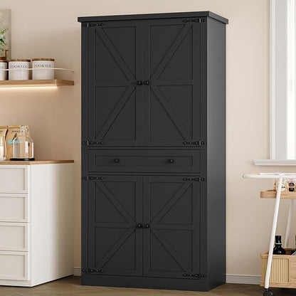 Pantry Organizers and Storage Cabinet, 70” Barn Door White Kitchen Cabinet by BORNOON