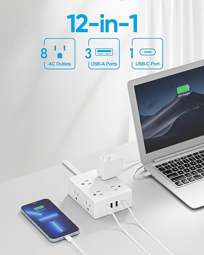 Surge Protector Power Strip, Olcorife 20ft Long Extension Cord - Image 2